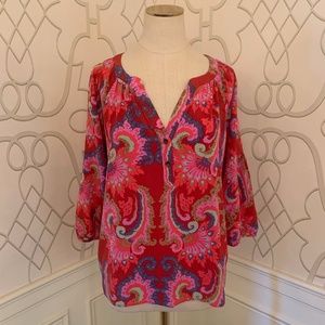 Tibi Multicolor Floral Paisley Silk Blouse